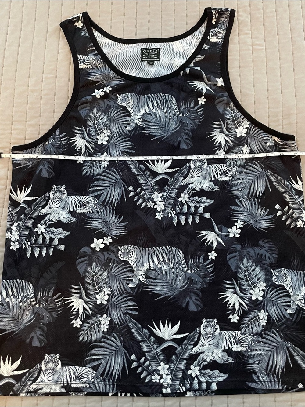 Guess Black & White Tiger Tropical Mesh Tank